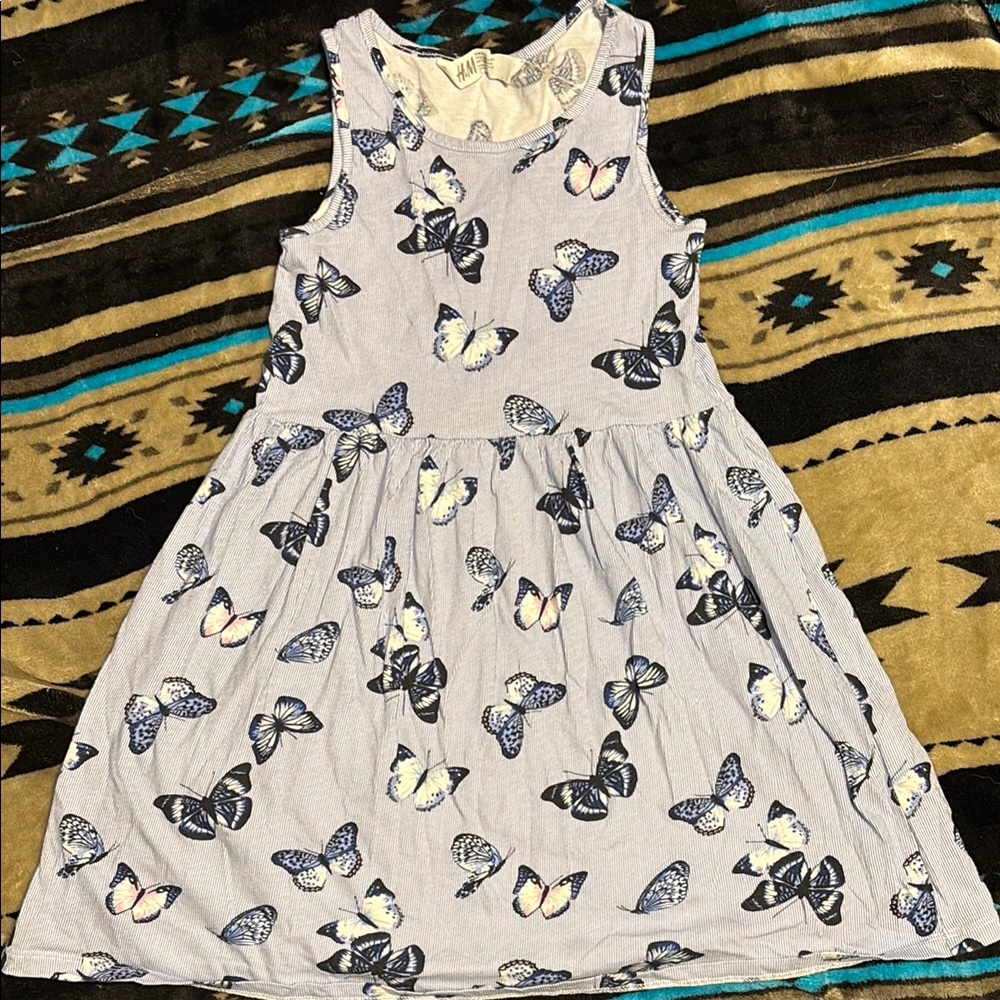 H&M Kids Dress with Butterfly Pattern - Gray and Blue